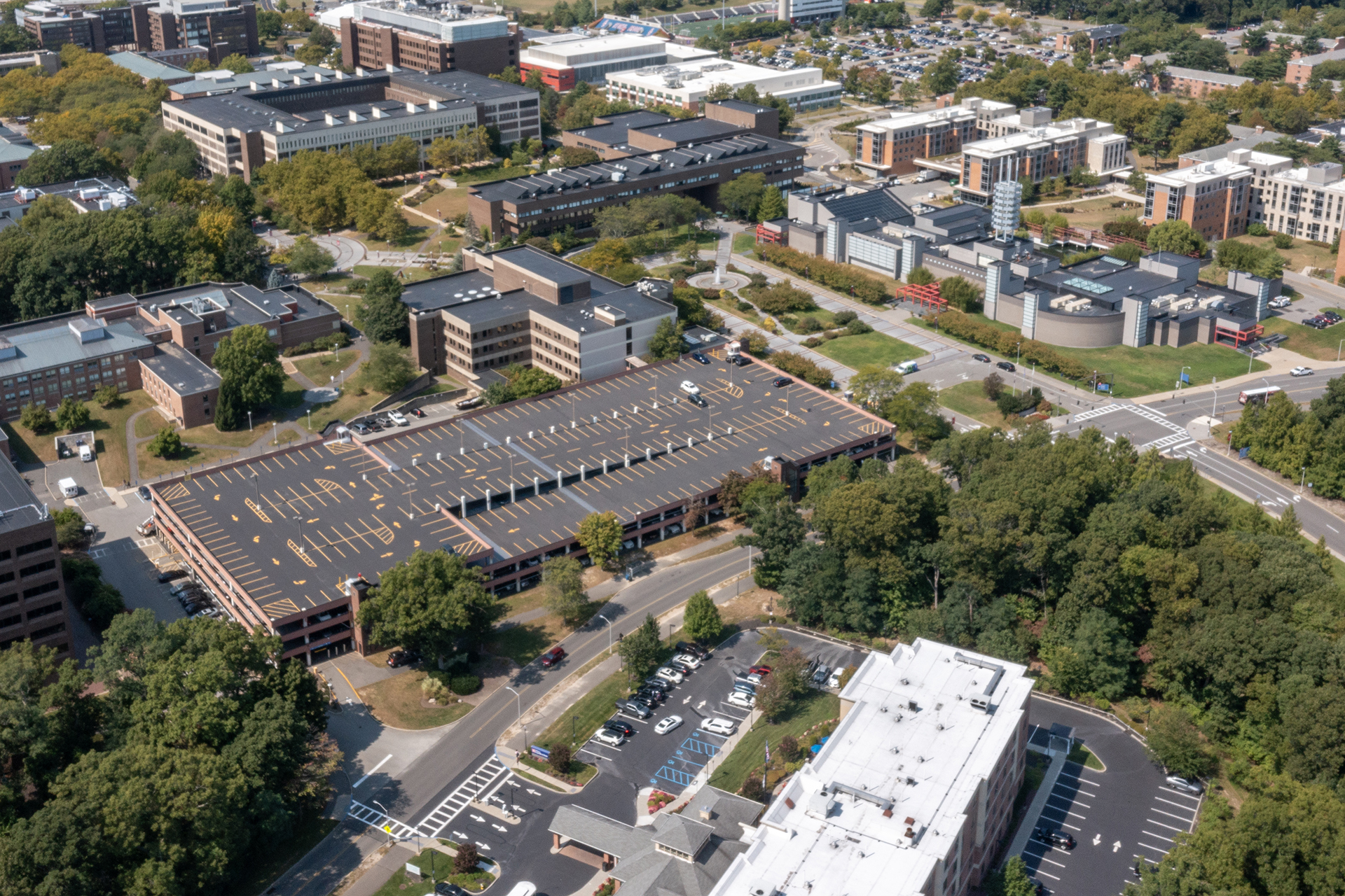 The parking garage roof on Stony Brook University campus