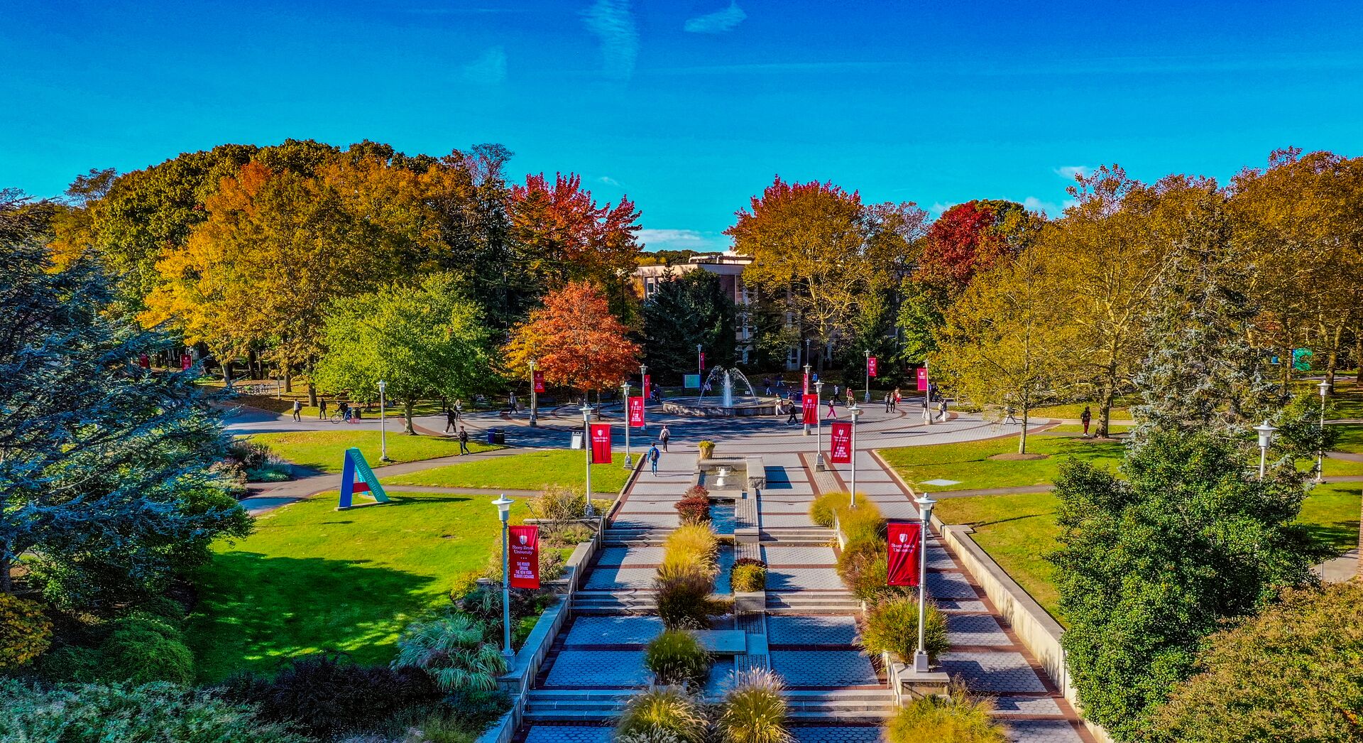 Stony Brook Campus in the fall drone photo