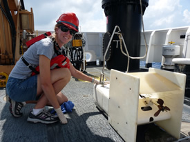 Lora Clarke onboard a research vessel