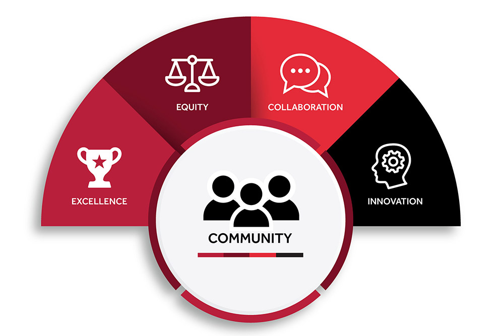 Graphic depicting the five categories of SBU's values