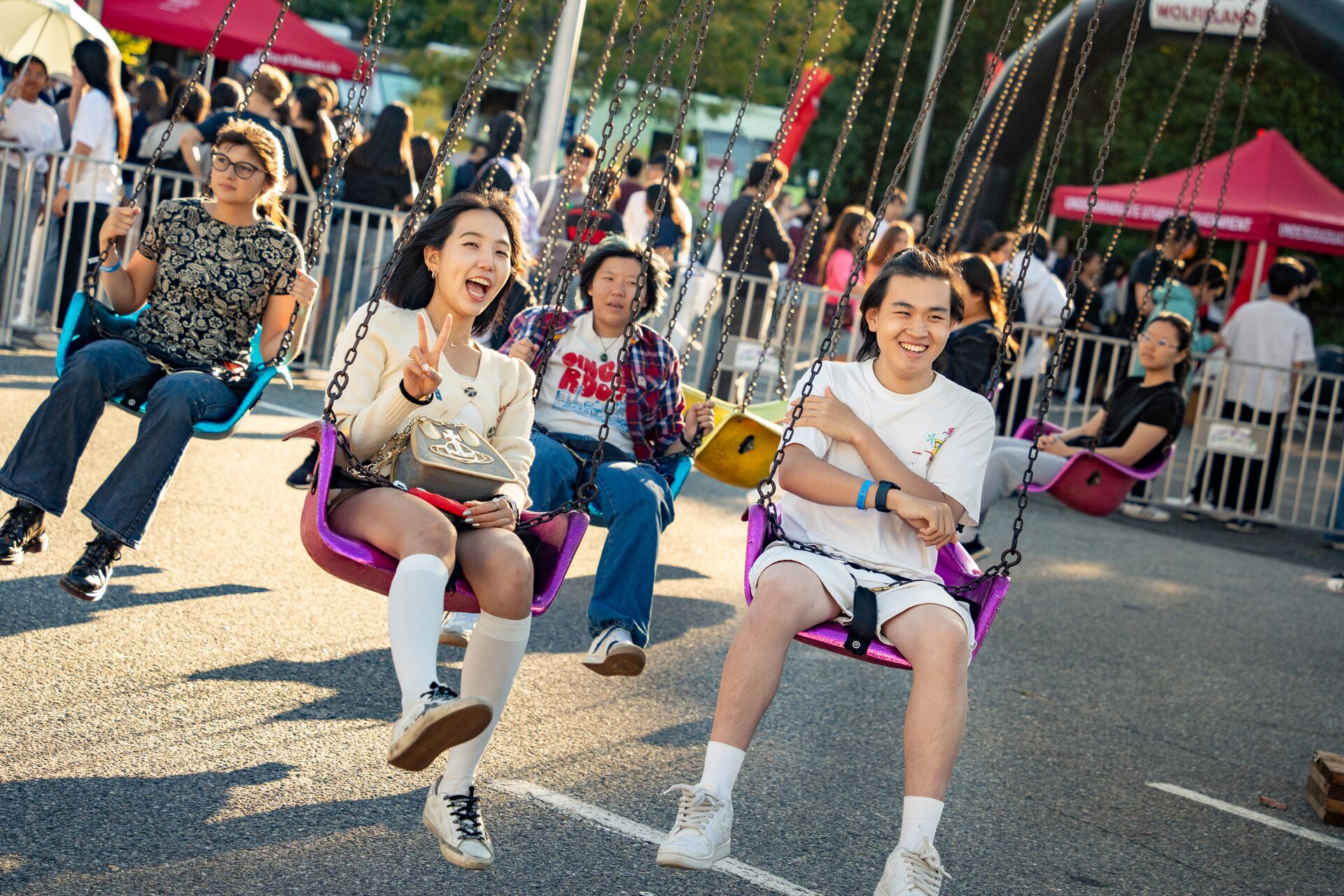 students on a swing