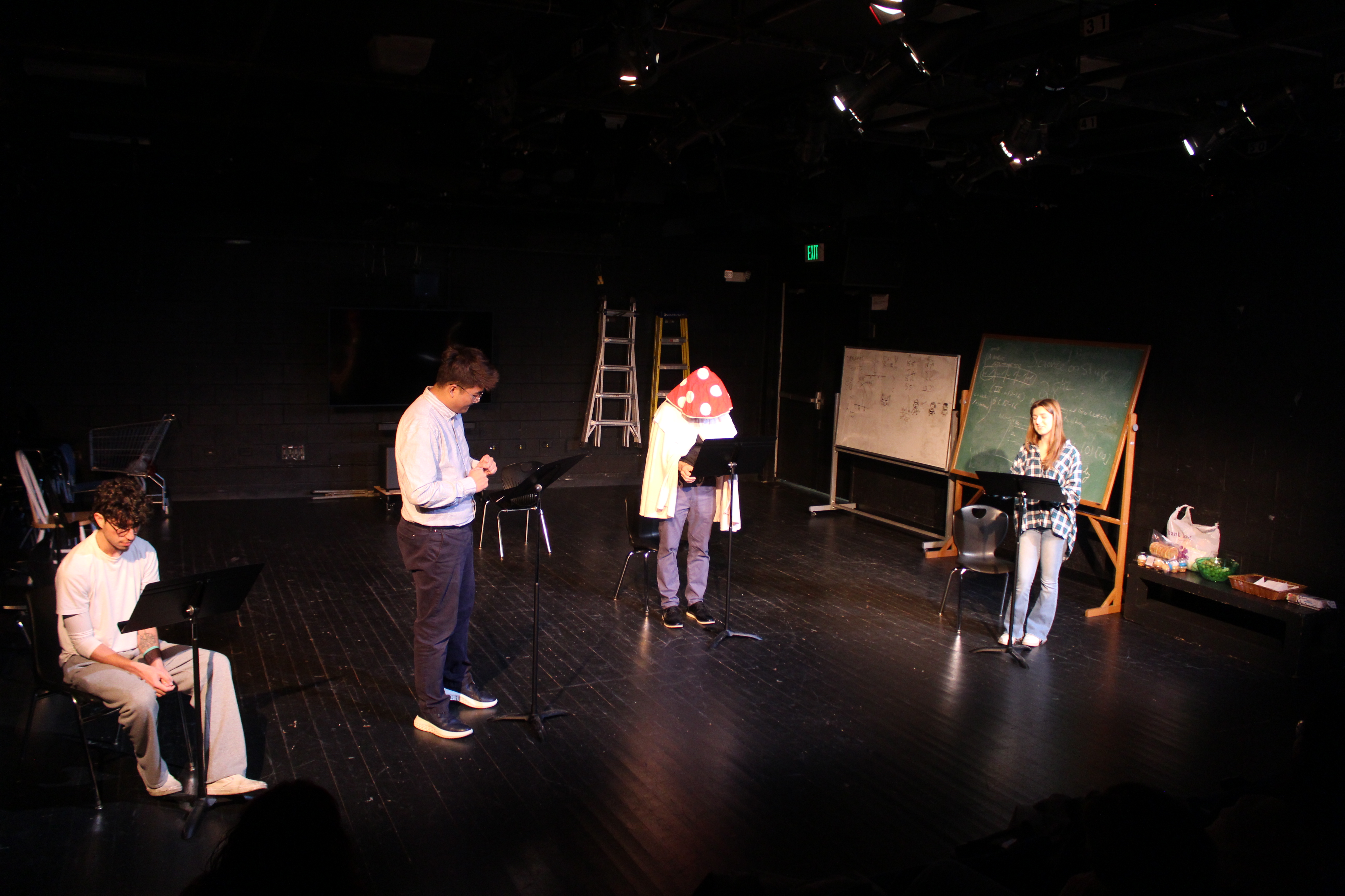 Staged reading of student's work featuring Ken Weitzman as a mushroom