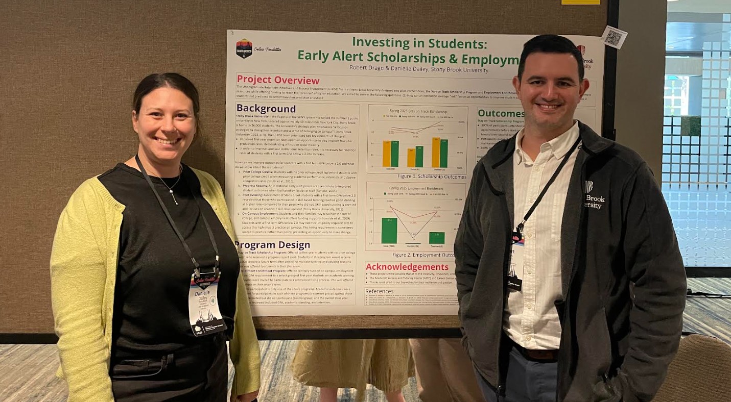 Danielle Dailey and Robert Drago presented a poster highlighting their initiatives to promote students' success through scholarships and campus employment.