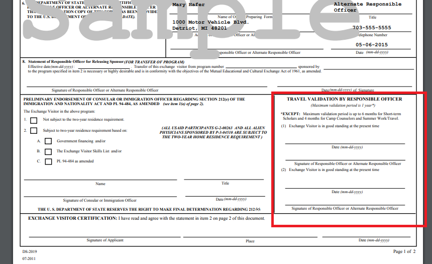 DS2019 travel signature Form DS-2019 travel signature