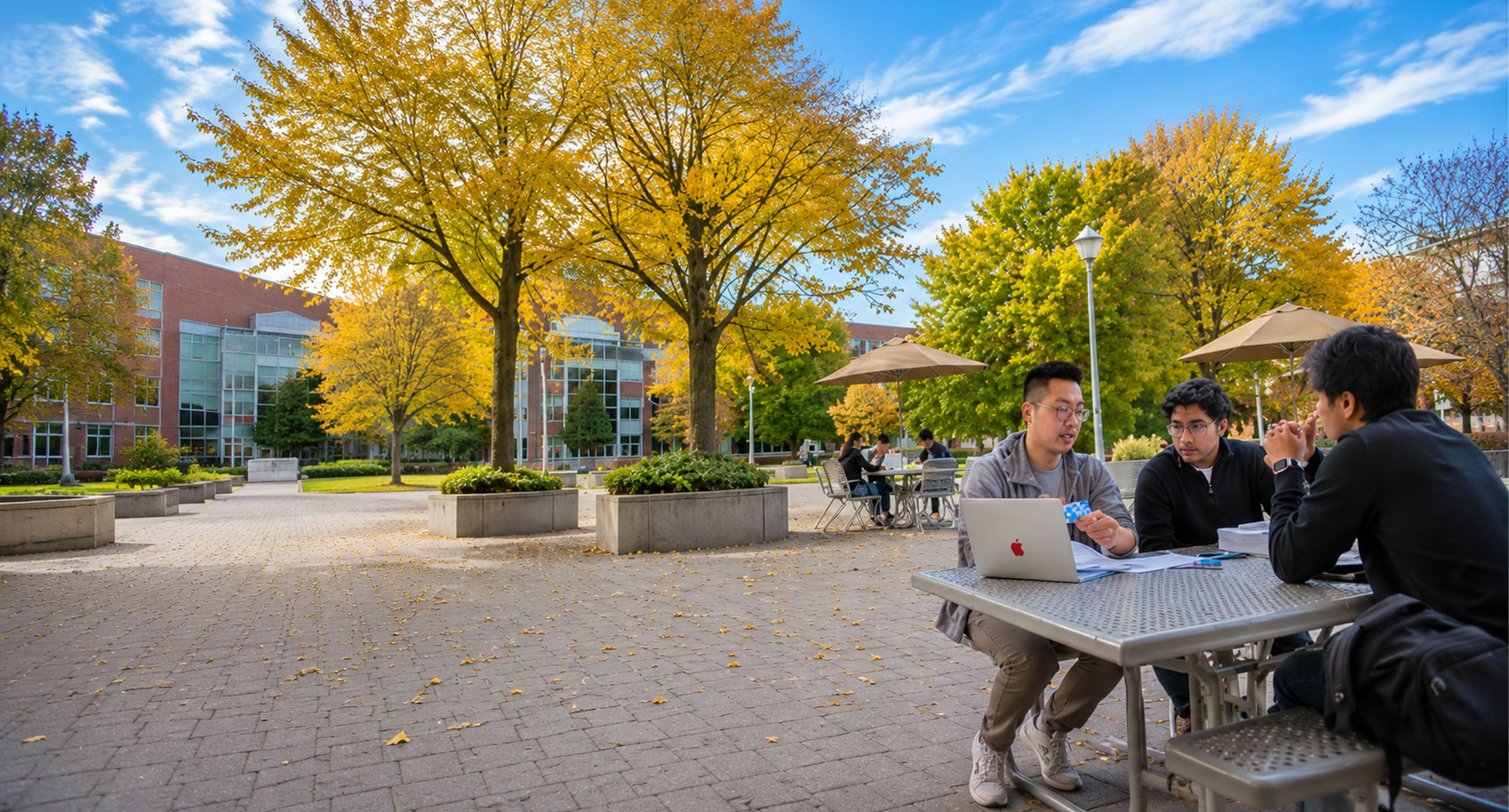 Students studying outside on Stony Brook campus
