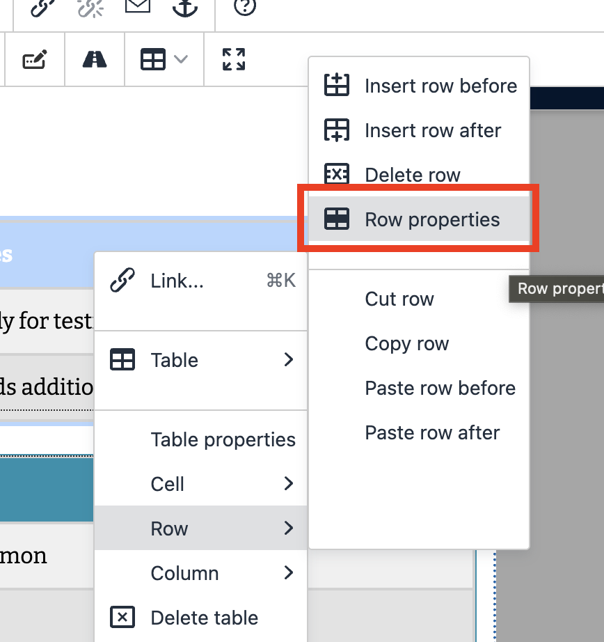 Where to adjust row properties in drop down