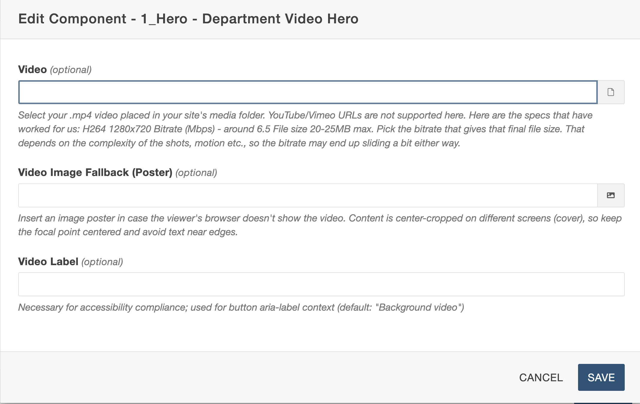 department video hero component